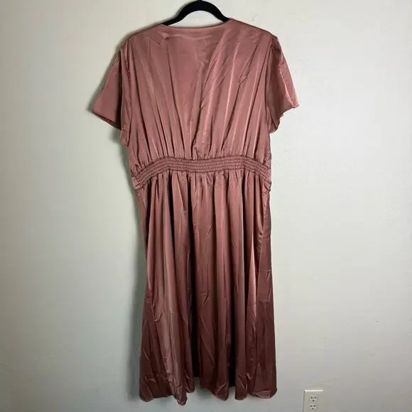 Baltic Born Poppy Satin Midi Dress Rosy Brown XXXL Tie Front - Picture 8 of 16